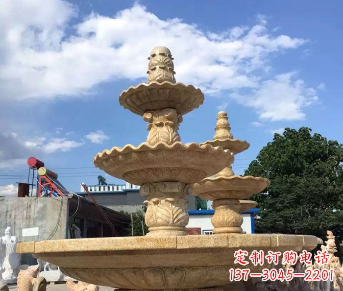 佛山晚霞红多层喷泉石雕