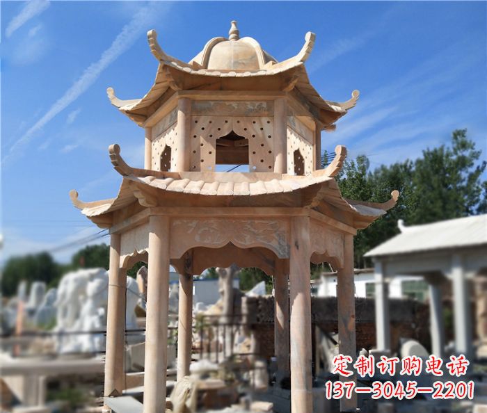 佛山晚霞红公园双层六角凉亭石雕