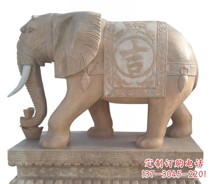 佛山晚霞红吉祥如意大象石雕 (4)