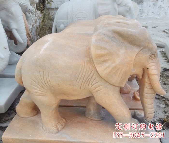 佛山晚霞红吉祥如意大象石雕 (3)