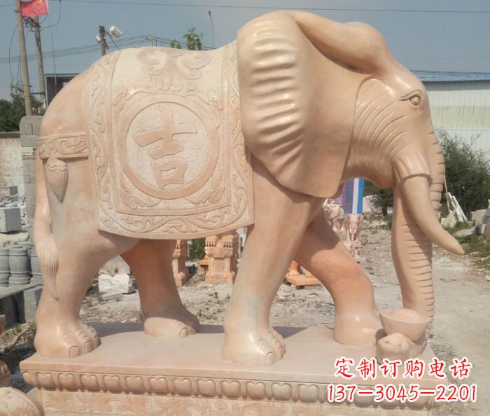 佛山晚霞红吉祥如意门口大象石雕 (2)