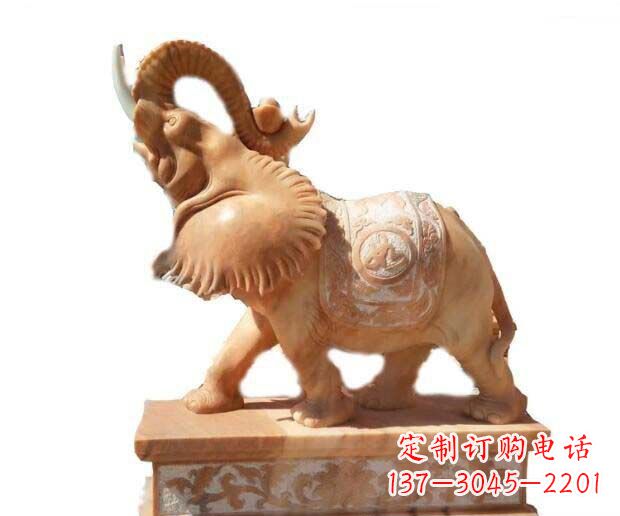 佛山晚霞红吉祥如意象鼻朝天的大象石雕