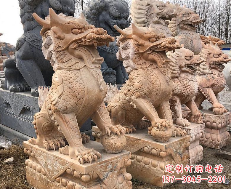 佛山晚霞红麒麟石雕 (2)