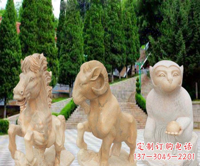 佛山晚霞红十二生肖公园动物石雕