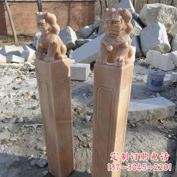 佛山晚霞红狮子拴马桩