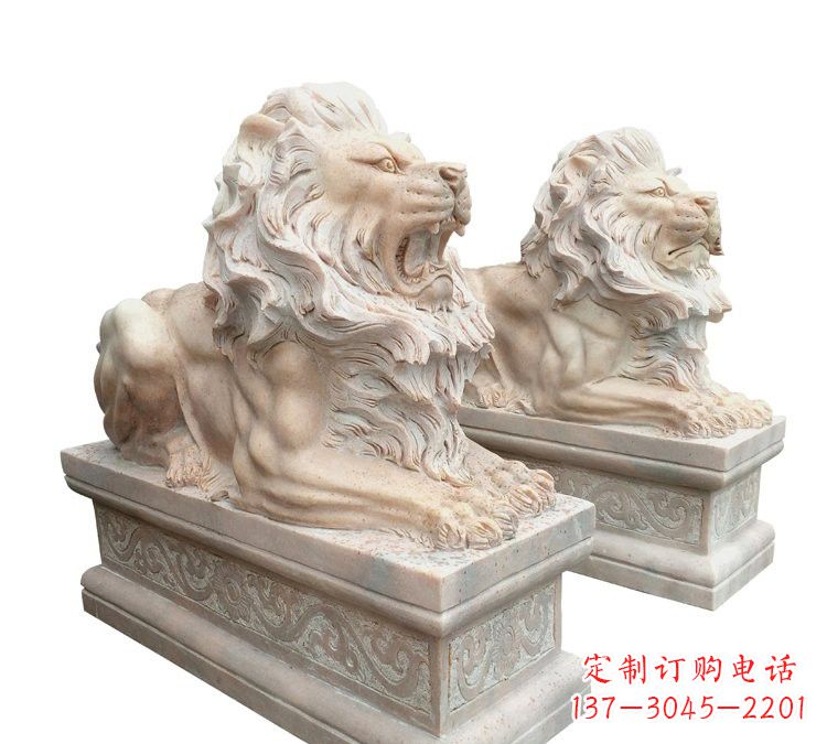 佛山晚霞红石材欧式狮子