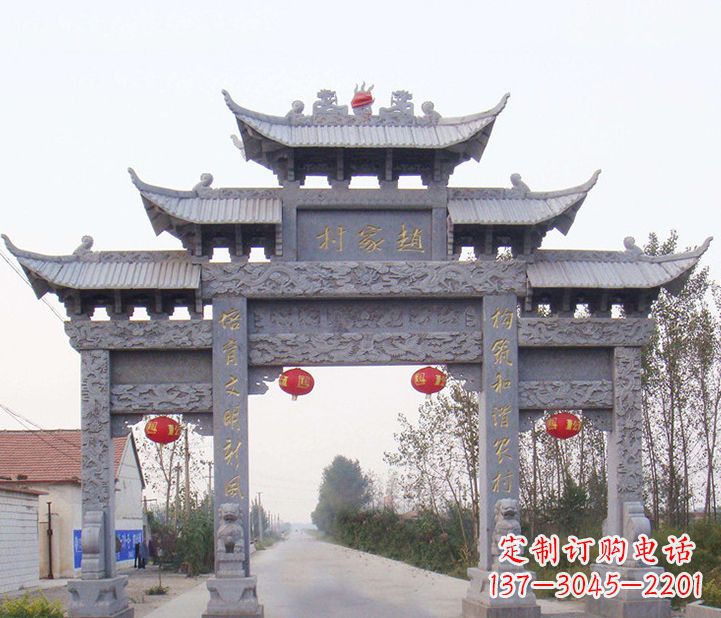 佛山晚霞红石雕牌坊