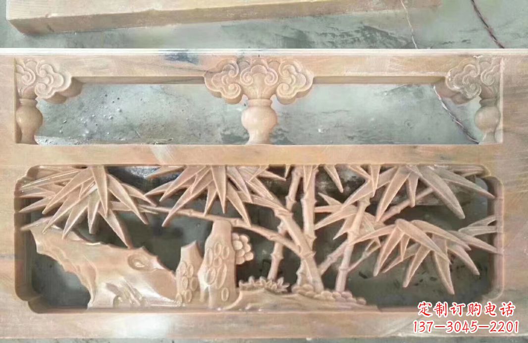 佛山晚霞红石浮雕栏板户外摆件园林景观雕塑