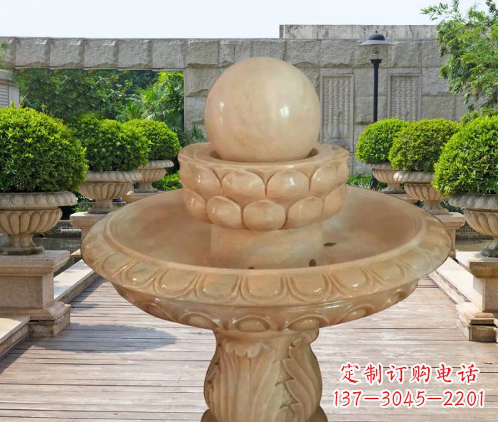佛山晚霞红双层风水球公园喷泉石雕 (2)