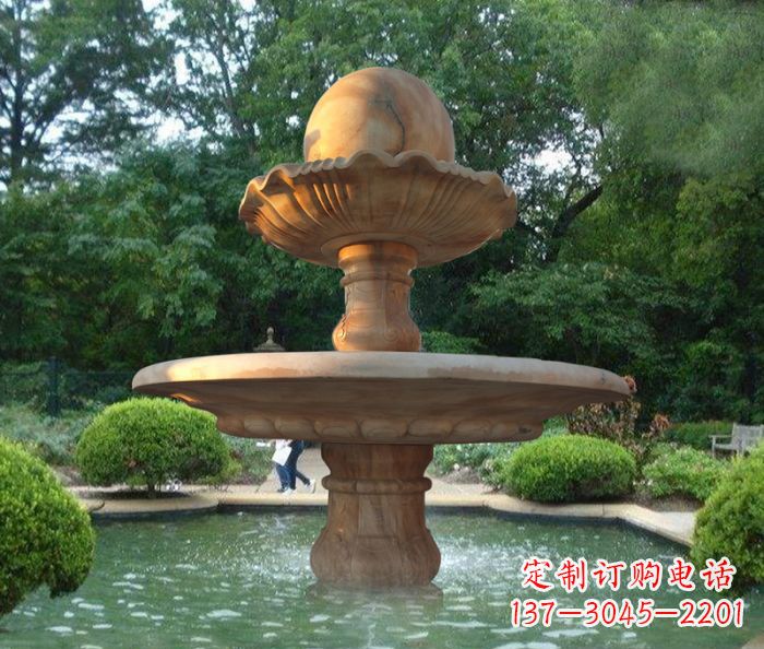 佛山晚霞红双层风水球喷泉公园石雕