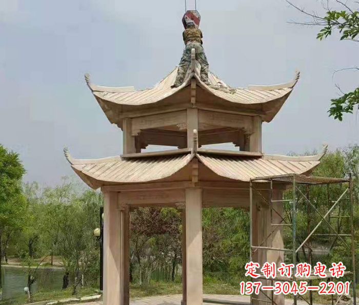佛山晚霞红双层凉亭石雕 (2)