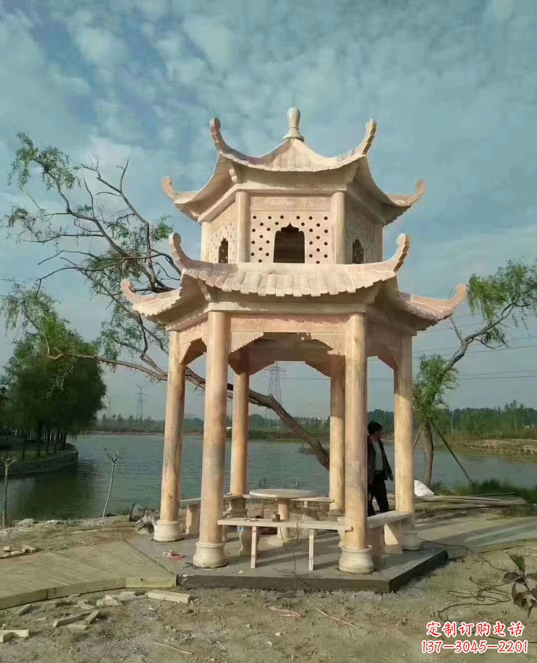 佛山晚霞红双层石凉亭 (2)