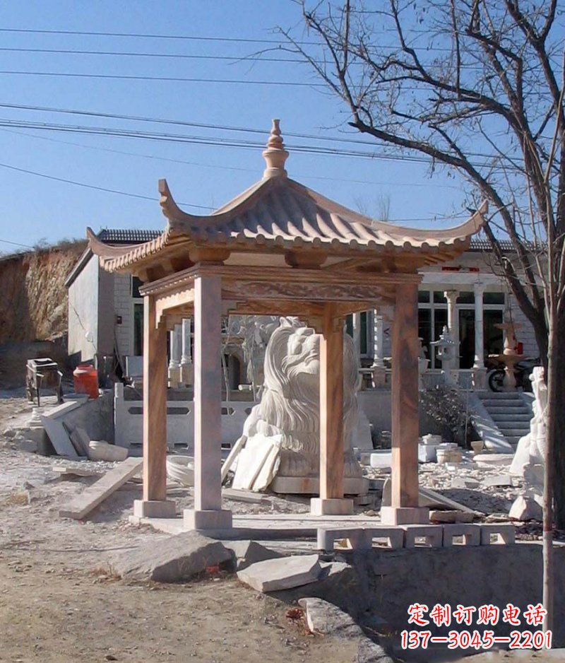 佛山晚霞红四角凉亭景观石雕