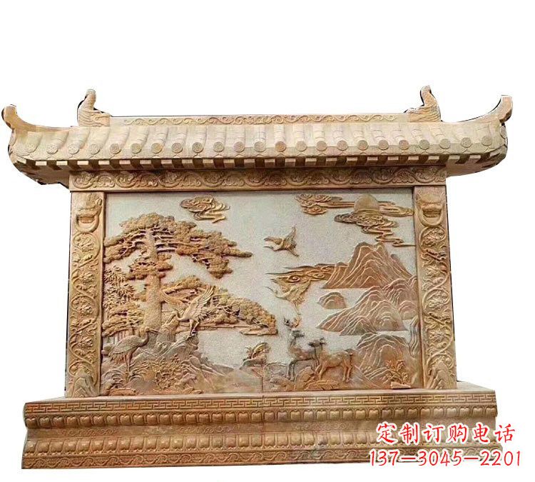 佛山晚霞红松鹤延年浮雕影壁