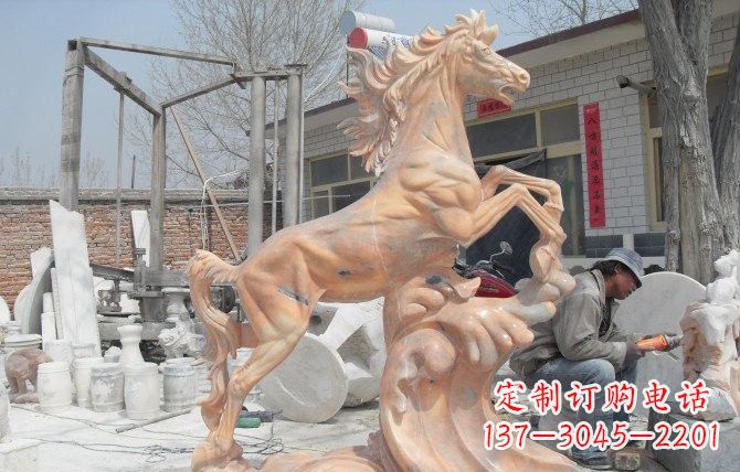 佛山晚霞红踏浪奔马石雕222