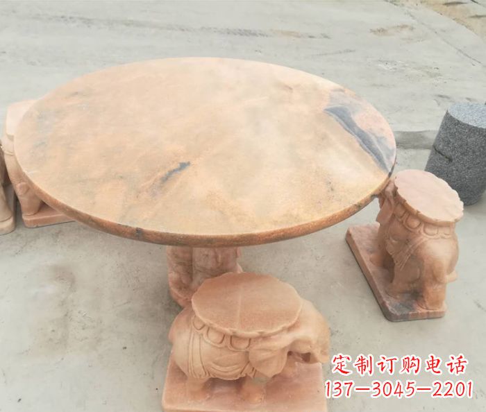 佛山晚霞红小象桌凳别墅石雕 (4)