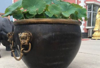 佛山铜雕圆形荷花水缸雕塑 (3)