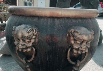 佛山铜雕圆形荷花水缸雕塑 (6)
