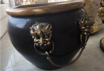 佛山铜雕圆形荷花水缸雕塑 (5)