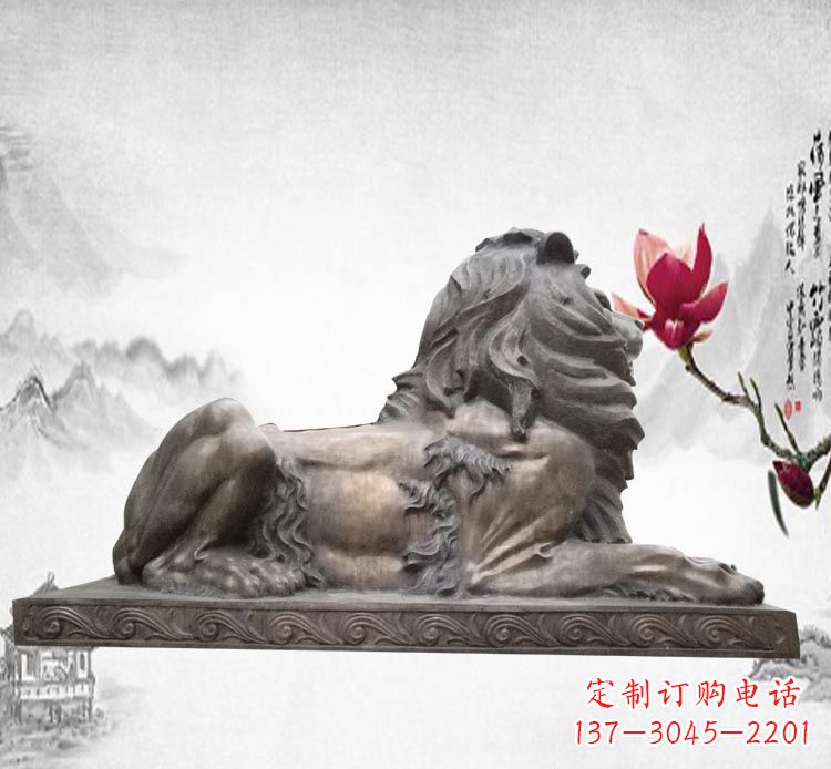 佛山卧着的西洋狮子铜雕
