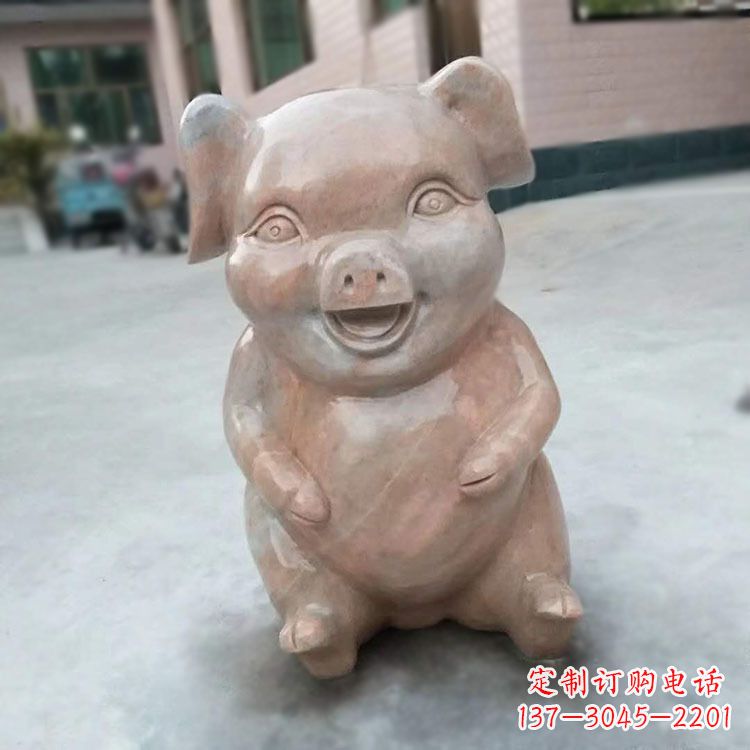 佛山喜庆的石雕猪-晚霞红大理石生肖动物雕塑
