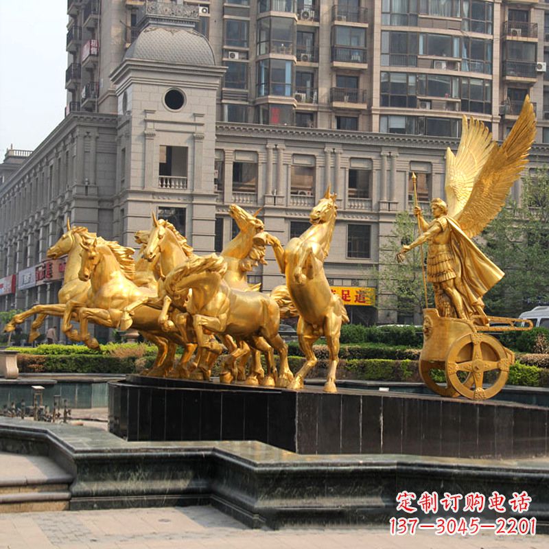 佛山小区大门阿波罗战车鎏金景观铜雕