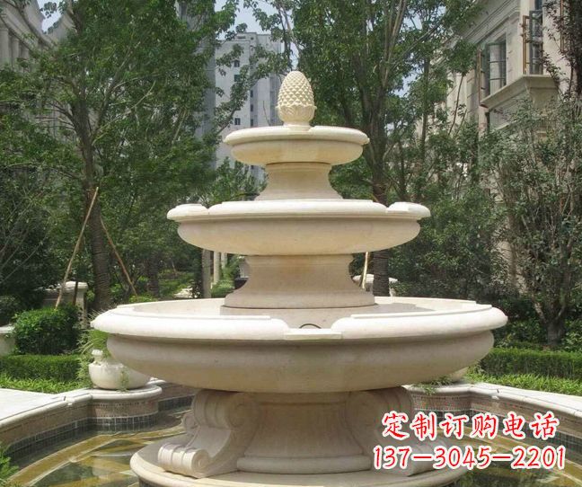 佛山小区景观晚霞红多层喷泉石雕