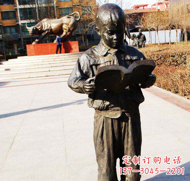 佛山校园看书的小学生人物铜雕