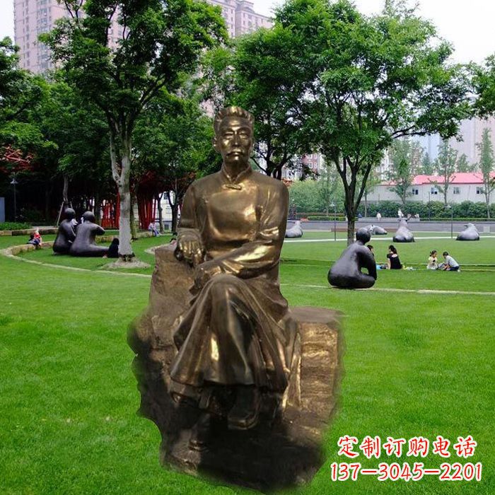 佛山校园名人鲁迅先生玻璃钢仿铜雕像