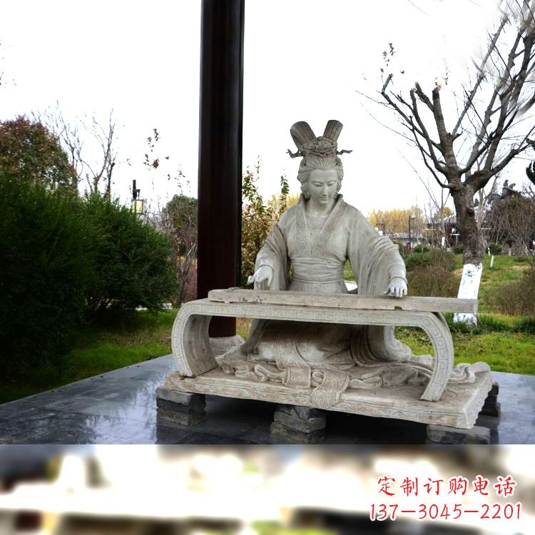 佛山虞姬弹琴雕塑-公园古代人物著名美女情景雕塑