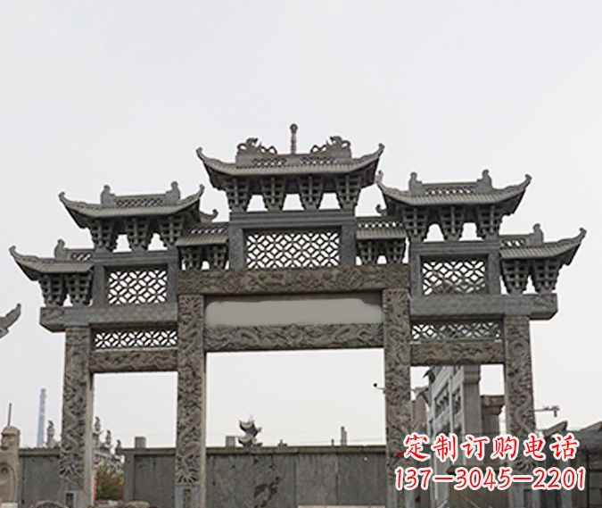 佛山园林仿古三门牌坊石雕 (4)