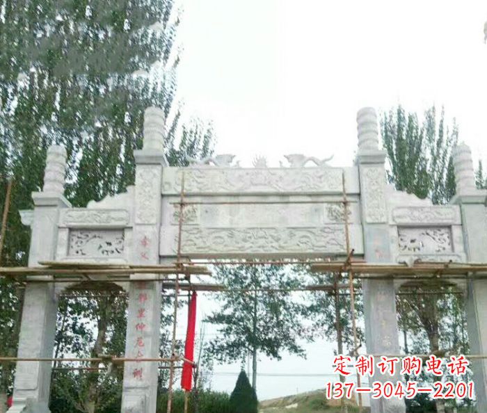 佛山园林仿古三门牌坊石雕 (3)