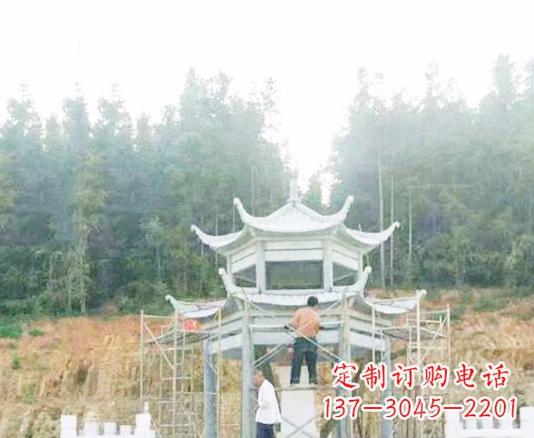 佛山园林仿古双层石凉亭景观石雕 (2)