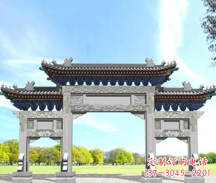 佛山园林景观仿古三门石牌坊