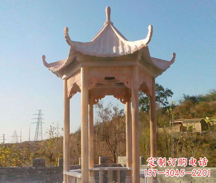 佛山园林景观晚霞红单层石雕凉亭