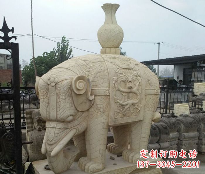 佛山园林景观驮瓶大象石雕