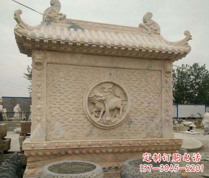 佛山园林景观晚霞红石雕影壁