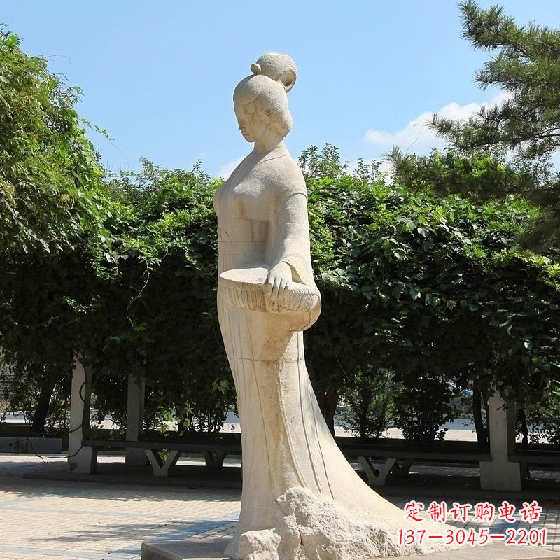 佛山园林历史人物著名美女秦罗敷砂岩石雕塑像