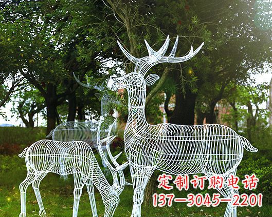佛山园林镂空梅花鹿不锈钢景观雕塑