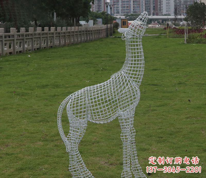 佛山园林镂空仰头麋鹿不锈钢雕塑