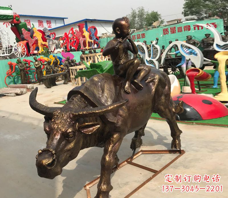 佛山园林牧童骑牛铜雕塑
