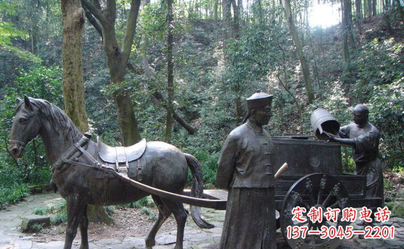 佛山园林清朝士兵和马车小品铜雕