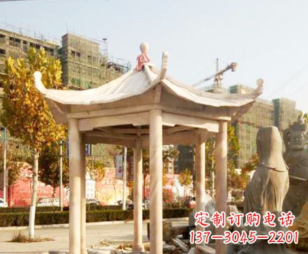 佛山园林晚霞红单层凉亭景观石雕