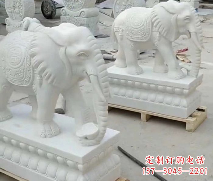 佛山招财动物汉白玉大象石雕 (2)