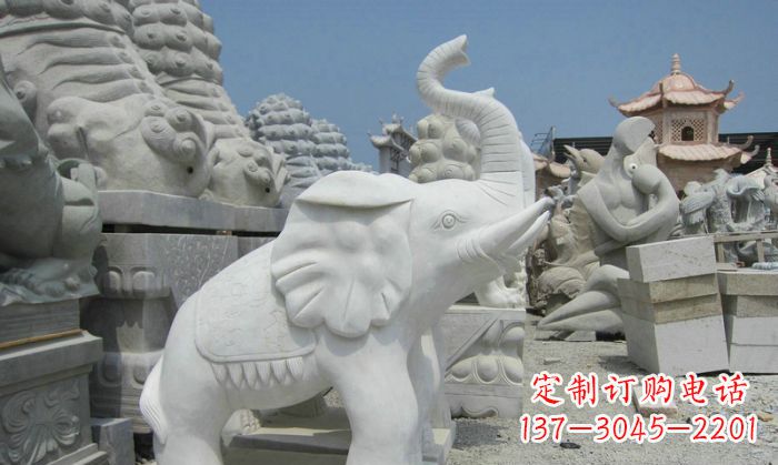 佛山招财动物汉白玉长鼻小象石雕
