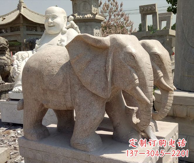 佛山招财晚霞红大象石雕 (2)