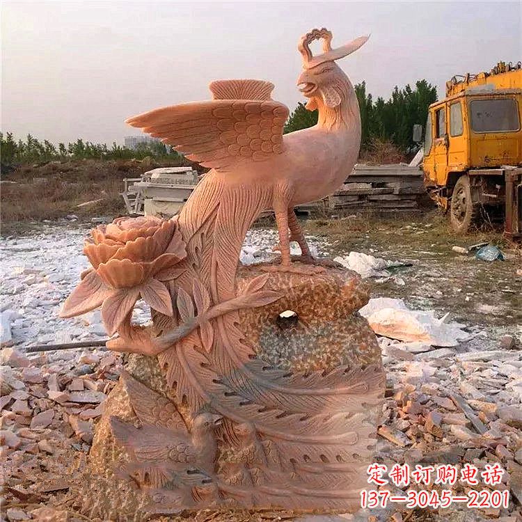 佛山中国古代传说中的瑞鸟凤凰牡丹石雕