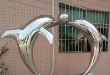 佛山校园不锈钢海豚顶球雕塑