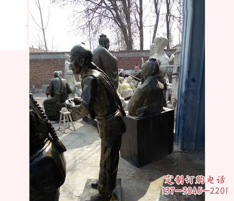 佛山作揖的店小二铜雕