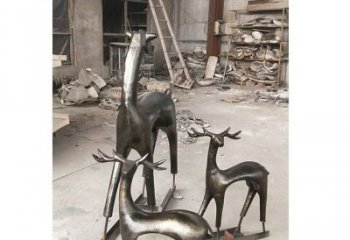 佛山铸铜梅花鹿动物铜雕摆件
